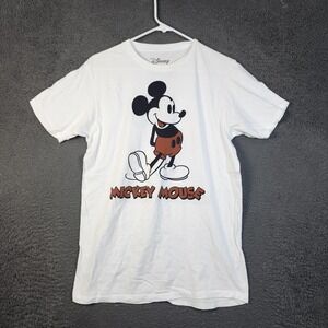 Disney Mickey Mouse Shirt Mens Medium White Graphic Tee Cartoon Front Back Print